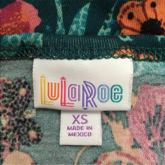 Lularoe Irma Tunic Top XS Aqua Green Floral Butterfly Print $35 Hi-Low Curved - Picture 6 of 6